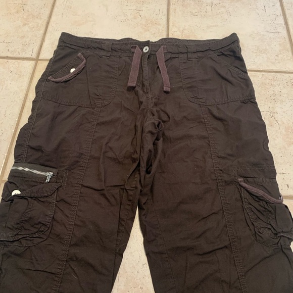 Jules + James Dark Brown Cargo Capri Pants Drawstring Hem Size L - Picture 4 of 6